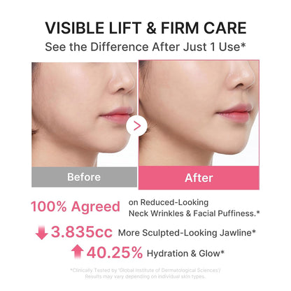 PDRN Collagen Gua Sha Neck Wrinkle Cream | Built-In Gua Sha Massager with Volufiline 5% | Firming, Contour Care for the Look of Fine Lines, Jawline, Neck, Décolleté | Korean Skincare, 3.17 Oz