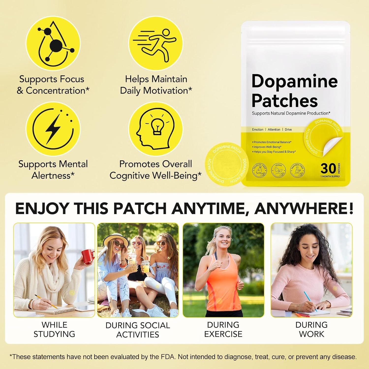 Dopamine Patches Extra Strength, Mood Support Patches for Daily Mental Wellness, Mood Boost & Positivity Support, Motivation Supports Dopamine & Serotonin Balance, Dopamine Supplements for Men Women