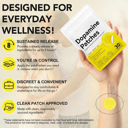 Dopamine Patches Extra Strength, Mood Support Patches for Daily Mental Wellness, Mood Boost & Positivity Support, Motivation Supports Dopamine & Serotonin Balance, Dopamine Supplements for Men Women