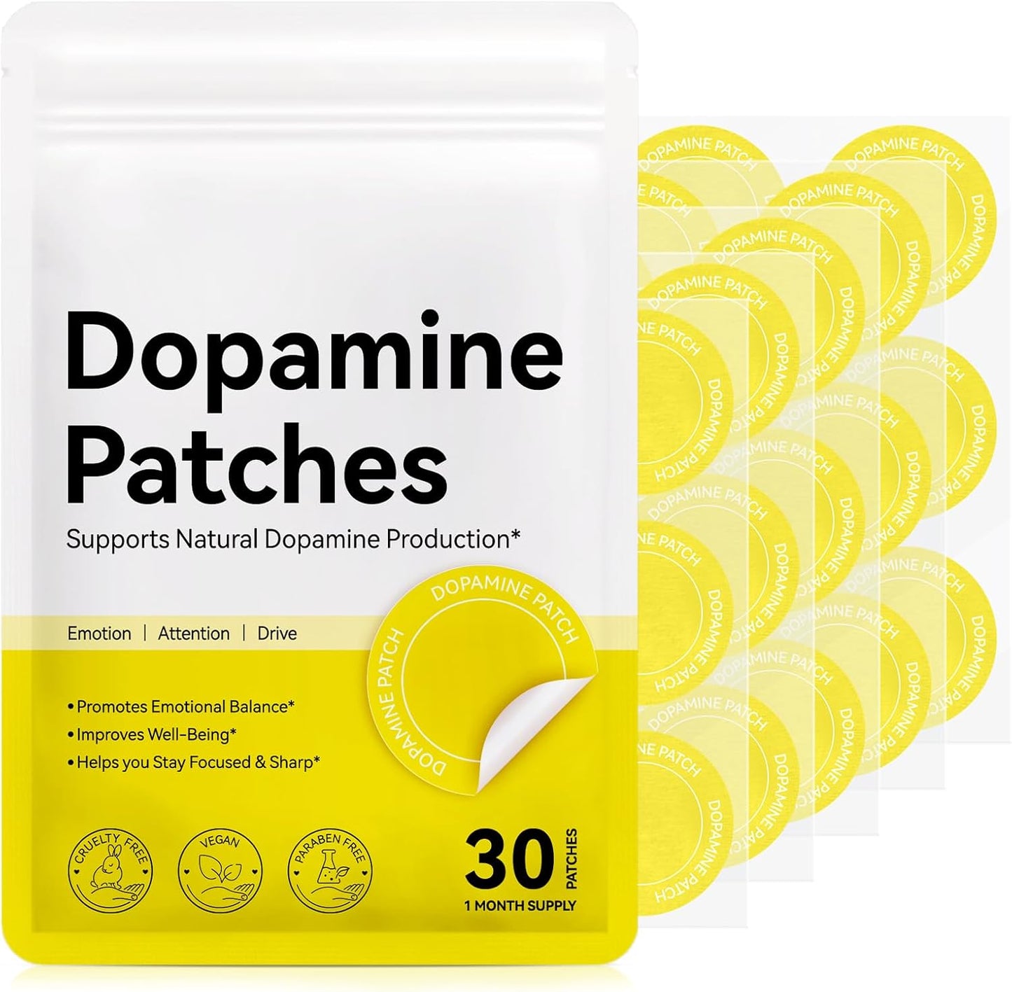 Dopamine Patches Extra Strength, Mood Support Patches for Daily Mental Wellness, Mood Boost & Positivity Support, Motivation Supports Dopamine & Serotonin Balance, Dopamine Supplements for Men Women