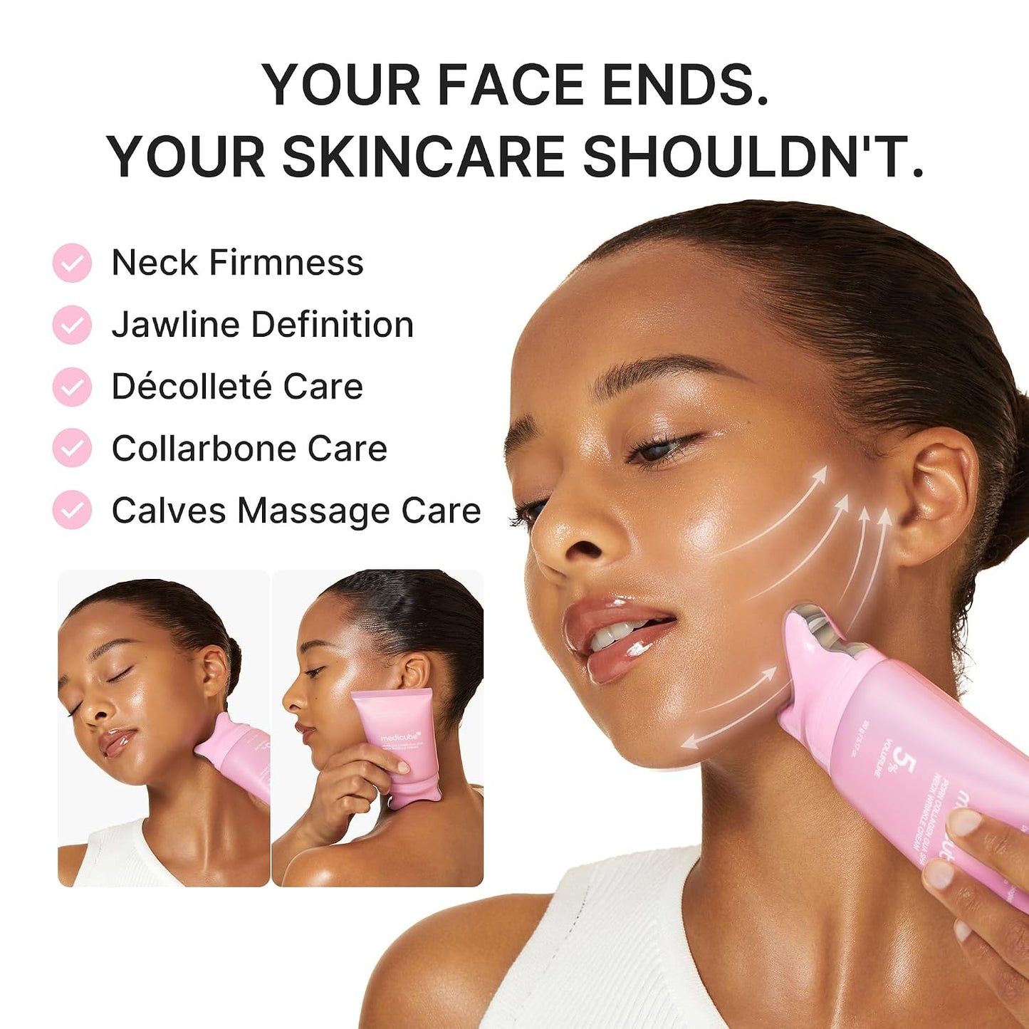 PDRN Collagen Gua Sha Neck Wrinkle Cream | Built-In Gua Sha Massager with Volufiline 5% | Firming, Contour Care for the Look of Fine Lines, Jawline, Neck, Décolleté | Korean Skincare, 3.17 Oz