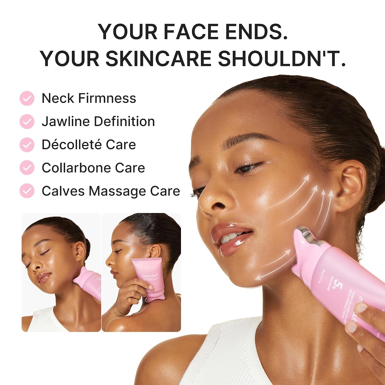 PDRN Collagen Gua Sha Neck Wrinkle Cream | Built-In Gua Sha Massager with Volufiline 5% | Firming, Contour Care for the Look of Fine Lines, Jawline, Neck, Décolleté | Korean Skincare, 3.17 Oz